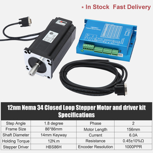 Trong kho 12nm vòng khép kín động cơ Bước Nema 34 động cơ bước và hbs86 điều khiển bước Kit - Product Image 2
