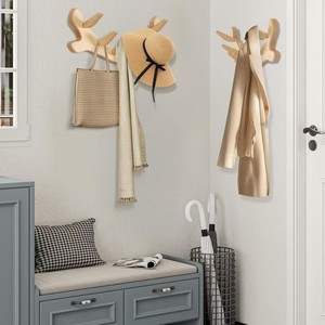 Perchero de pared de madera con diseño de asta de ciervo, estante de almacenamiento decorativo de madera maciza para sala de estar y dormitorio - Product Image 1