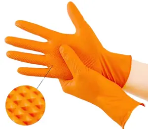 Venta al por mayor desechable naranja negro sin polvo guantes resistentes hogar industrial 8g Diamond Grip guantes de nitrilo texturizados