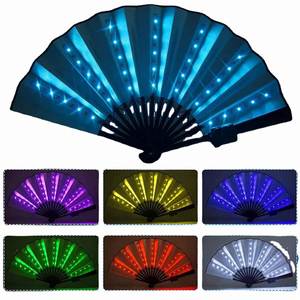 LED <b>Light</b>-Up Folk Art Folding Fan 33cm Bamboo Decorative Rave Fan for Parties Carved <b>Flash</b> Dance Technique - Product Image 6