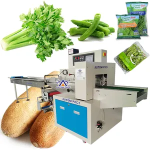 Autompack bantal jenis permen Wafer kue roti mentega Tortilla sayuran Bok Choy Borage hijau segar mesin kemasan buah