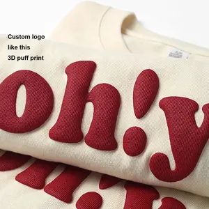 T-Shirt 100% Katoen Effen Oversized Uit Één Stuk T-Shirt Zwaar Gewicht T-Shirt Custom Grafisch 3d Scherm Logo Voor Mannen Poff Print T-Shirt