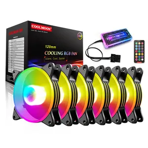 공장 가격 COOLMOON 낮은 MOQ 게임 PC RGB led 케이스 팬 세트 6PIN 자동 컴퓨터 쿨러 팬 120mm PC 팬 키트 컨트롤러