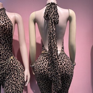 <span class=keywords><strong>Tuta</strong></span> intera sexy da <span class=keywords><strong>donna</strong></span> senza schienale con stampa leopardata, senza maniche, per l'estate 2026, <span class=keywords><strong>tuta</strong></span> attillata da club, di tendenza - Product Image 3