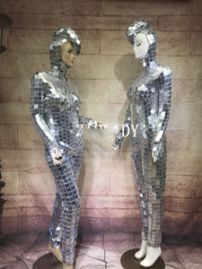Combinaison à paillettes miroir pour femmes, avec masque scintillant, costume pour Cosplay, bal de promo, boîte de nuit, chanteur DS Show, body Sexy - Product Image 3
