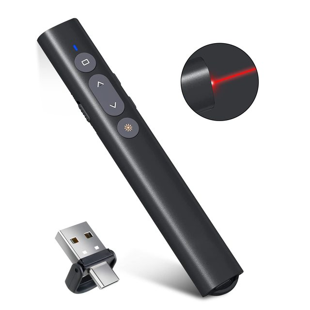 Shugu 2.4GHz Presenter Remote Slide Advancer with Bright Red Laser Pointer 2 in 1 USB Type C Presentation Clicker for Laptop mac