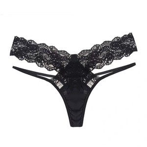 Tanga de encaje sexy para mujer, color negro, cintura baja, lencería transparente para uso íntimo. - Product Image 4