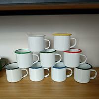 Cadeaux promotionnels personnalisés de 12 oz Tasse en métal émaillée de 12 oz Tasse de voyage de camping Tasse à café émaillée à sublimation avec bord argenté