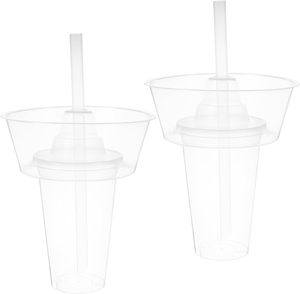 Gobelet jetable 2-en-1 pour collation et boisson avec bol intégré 500ml/700ml en PP transparent pour hotpot et bubble tea - Product Image 2