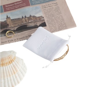 White <b>Drawstring</b> Jewelry <b>Pouch</b> 8x10cm Rectangular Soft Plush Bag For Earrings Gifts Storage Packaging - Product Image 5