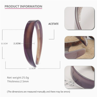 Serre-tête en acétate fait main de 2,2 cm de large, mignon et vintage, avec dents et fonction antidérapante pour l'arrangement des cheveux féminins