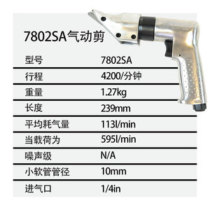 Cisailles pneumatiques Ingersoll Rand 7802SA, longueur 239 mm, outil de découpe de tôles métalliques - Product Image 1