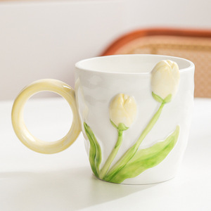 Taza de Cerámica Personalizada <span class=keywords><strong>con</strong></span> Diseño de Tulipán, Estilo Creativo, Linda Taza para Beber, Taza de Desayuno <span class=keywords><strong>con</strong></span> Flor 3D - Product Image 5
