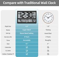 Reloj de Pared Atómico de Diseño Clásico LFF, Números de 45 Pulgadas, Pantalla Grande de 15 Pulgadas, No Necesita Ajustes, Temperatura Interior/Exterior, Inalámbrico