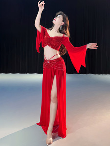 Costume da Danza del Ventre Originale per Donna, Design di Nicchia, con Paillettes e Rete Primaverile, Completo da Allenamento 5090, 100% Poliestere - Product Image 5