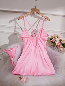 Nuevo camisón de verano sin mangas OEM, vestido sexy de satén con espalda descubierta, ropa de dormir similar a la seda, lencería con tirantes ajustables para mujer - Product Image 3