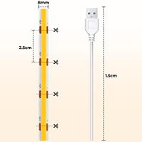 Bande LED COB BERIXDEEP 480 LED/M CCT 5V USB 8mm, double couleur, découpable, auto-adhésive, IP20, CRI92+, sans points, pour la décoration