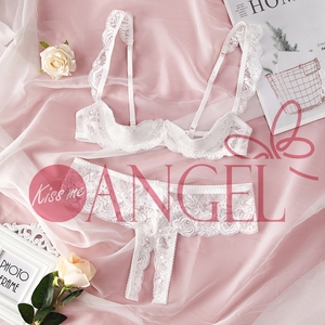 KISS ME ANGEL Pcustom Private Lace Perspective Hollow Out Bow Design <strong>Open</strong> Crotch Women Hot Sexy <strong>Bra</strong> and Panty Sets - Product Image 1