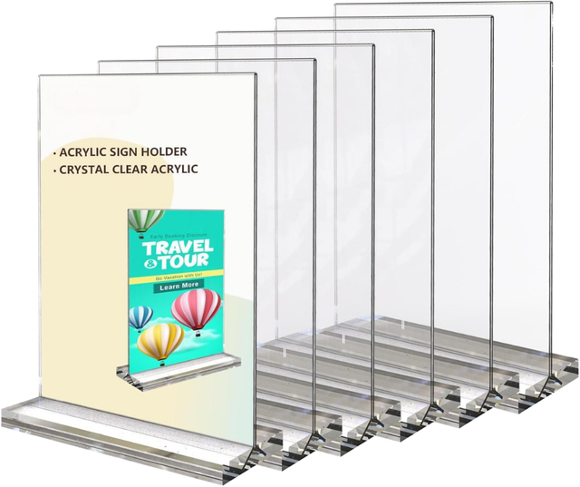 Double-sided Rectangle Acrylic Photo Frame Stand for Desk/Table for & Adjustable A4/A5/A6 Sizes  Sign Holder