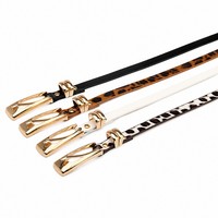 Ceinture fine en similicuir imprimé léopard pour femme avec boucle ardillon en alliage, idéale pour robe, pull, costume, bureau, élégante