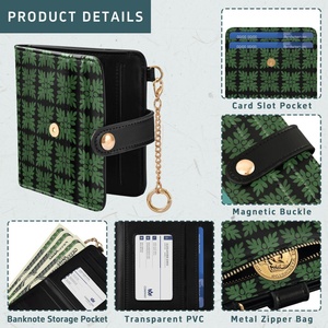 กระเป๋าสตางค์แม่เหล็กแบบสั้นบางพิมพ์ลายใบอูลูสีเขียวฮาวาย ป้องกัน RFID พร้อมพวงกุญแจหนัง PU สำหรับผู้หญิง - Product Image 5