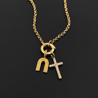 Bracelet en acier inoxydable plaqué or 14 carats pour femmes, chaîne à maillons en O, pendentif en cristal en forme de croix arc-en-ciel, bijoux Emanco