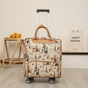 Valise à roulettes pliable en cuir PU avec roues universelles pour courtes distances, motif dessin animé, pour voyage et rangement portable - Product Image 1