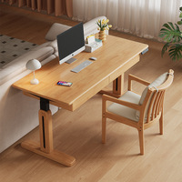 Escritorio de Computadora con Superficie de Madera de Caucho, Estilo Minimalista Moderno para Oficina en Casa, Equipado con Cajones y Altura Ajustable