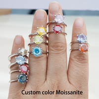 Grosir aksesori perhiasan terbuka dapat disesuaikan cincin moissanite mode cakar enam lapis emas 18K perak 925 untuk wanita