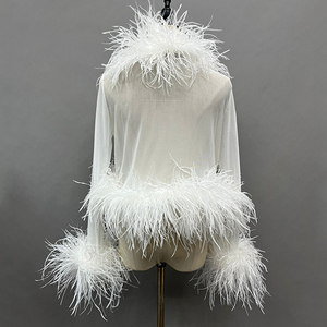 2025 <span class=keywords><strong>donna</strong></span> soffice <span class=keywords><strong>giacca</strong></span> corta di pelliccia di piume Sexy vedi attraverso la maglia estiva <span class=keywords><strong>Cardigan</strong></span> di piume di struzzo - Product Image 3