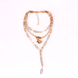 Collier superposé tendance en alliage de zinc doré, forme cœur, chaîne épaisse multi-brins avec pampille, bijoux de fête pour femme - Product Image 5