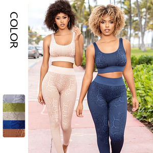 Vêtements <span class=keywords><strong>de</strong></span> sport pour femmes, ensemble <span class=keywords><strong>de</strong></span> yoga à motif serpent, leggings <span class=keywords><strong>de</strong></span> course à taille haute, soutien-gorge <span class=keywords><strong>de</strong></span> sport, 2 pièces - Product Image 1