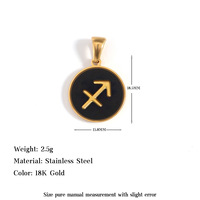 Pendentifs polyvalents transfrontaliers cercle du zodiaque 12 signes en acier inoxydable plaqué or 18 carats, breloques DIY plaquées noir pour colliers et bracelets