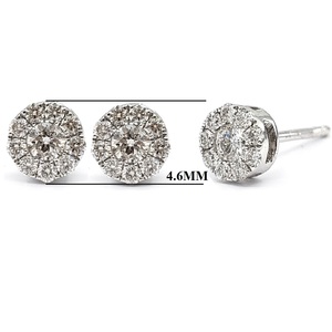 Brillantes pendientes de oro blanco macizo de 18 quilates con racimo de diamantes naturales y halo para ceremonia de graduación - Product Image 2