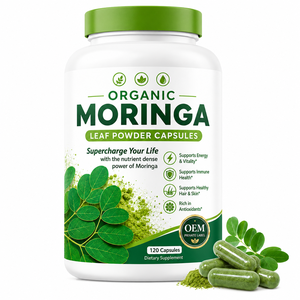 Capsules de poudre de feuilles de Moringa Oleifera biologique, superaliment riche en nutriments pour la vitalité, booster d'énergie, soutien de la <span class=keywords><strong>santé</strong></span> immunitaire, OEM - Product Image 1