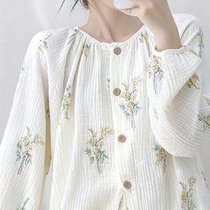 Nuovo <span class=keywords><strong>Pigiama</strong></span> Cinese in <span class=keywords><strong>Cotone</strong></span> Lavorato a Maglia per <span class=keywords><strong>Donna</strong></span>, Estivo Primaverile Autunnale, Doppia Garza, Stile Guofeng, Maniche Lunghe, Motivo Floreale, Vita Elastica, Morbido per Casa - Product Image 5