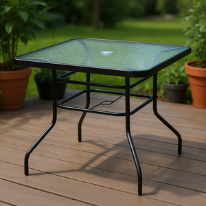 Table d'extérieur carrée de 32 pouces en verre trempé avec structure en acier, design contemporain pour terrasse - Product Image 2