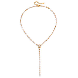 Collar de cadena en forma de Y de acero inoxidable con diseño geométrico de circonita cuadrada blanca para joyería de fiesta - Product Image 5
