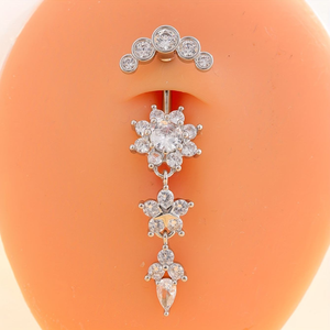 Anillo de Ombligo Sexy de Acero Quirúrgico Inoxidable, Joyería Corporal, Piercing de Ombligo, Anillos con Colgante de Flor, Zirconia Cúbica, Anillo de Ombligo con Flor - Product Image 5