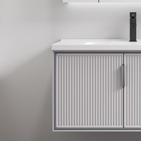 Armoire de salle de bain design murale en PVC très vendue vasque en céramique et armoire à miroir LED vanité de salle de bain