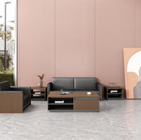 Table basse de bureau moderne modulaire personnalisable en bois avec étagère ouverte et rangement intégré, idéale pour les espaces détente