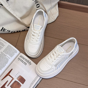 Zapatillas Deportivas Blancas de Cuero y Malla Transpirable para Mujer, Verano 2026, Suela Gruesa, Diseño Simple y Versátil, con Plataforma para Aumentar la Estatura - Product Image 5