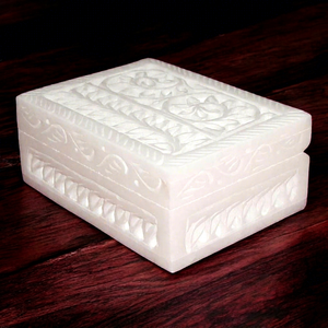 Worldwide Export of Handcrafted Indian <b>Marble</b> Modern Florals Jewelry Box with Engraved Printing Custom Packaging for Gifting - Product Image 1