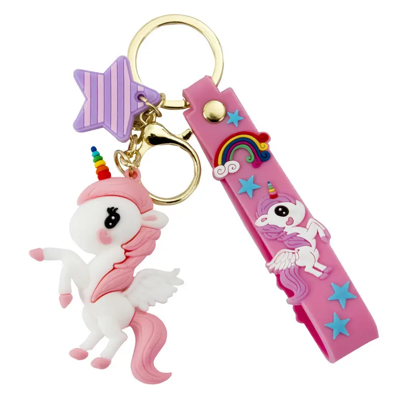 Cartoon three-dimensional rainbow unicorn car resin keychains creative kawaii key chain ring bag pendant gift Keychain