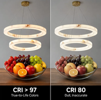 Lustre LED moderne à spectre complet CRI 97, suspension annulaire à deux niveaux, luminaire de plafond en faux albâtre pour salon et hôtel