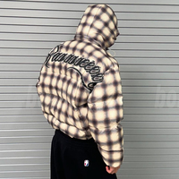 Vêtements d'hiver Vestes chaudes à carreaux Manteau lourd surdimensionné extérieur Fermeture à glissière Manteaux rembourrés à bulles Vestes en peluche imprimées sur mesure Hommes
