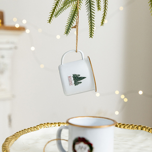 <b>White</b> Wrought Iron Modern Minimalist <b>Christmas</b> <b>Tree</b> Pendant Coffee Cup Hanging Ornaments - Product Image 5