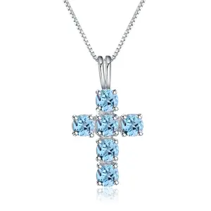 2023 New Trendy 925 Sterling Silver Cross Topaz Pendant Necklace For Women Christmas Gifts
