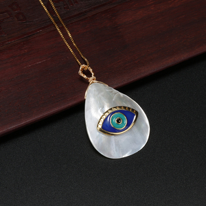 Collar con colgante de concha de abulón de gota de agua <span class=keywords><strong>blanca</strong></span> de moda con abalorio de ojos malvados pavimentados de CZ para mujer regalo de joyería Bohemia - Product Image 6