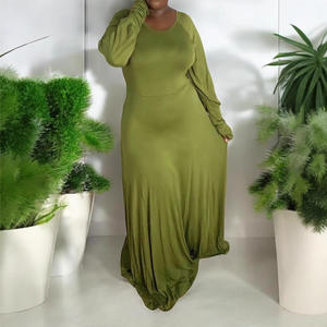 Abito Lungo Verde Taglie Forti XL-5XL Primavera 2026, Vestito Casual da Donna con Collo Tondo e Maniche Lunghe - Product Image 1